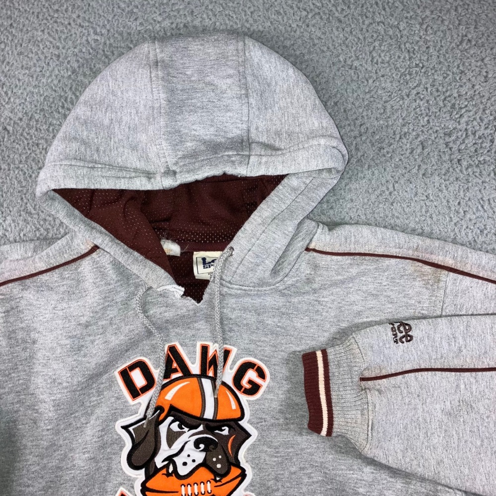VTG Lee Sport Cleveland Browns Dawg Pound Hoodie Men M Gray 90s Thrashed Stained